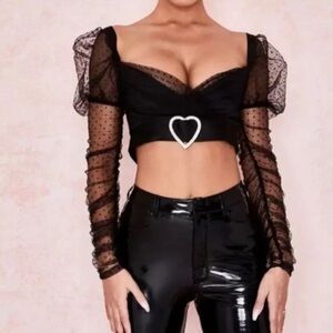 House of CB CLARA Gathered Mesh Heart Buckle Top S Small US4-6
USD $89